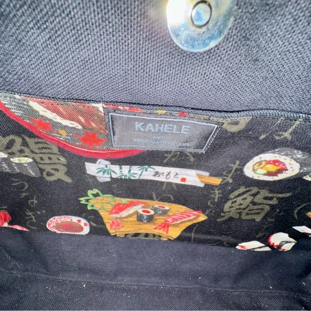 Vintage Sushi Print Handbag with Bamboo Handles
